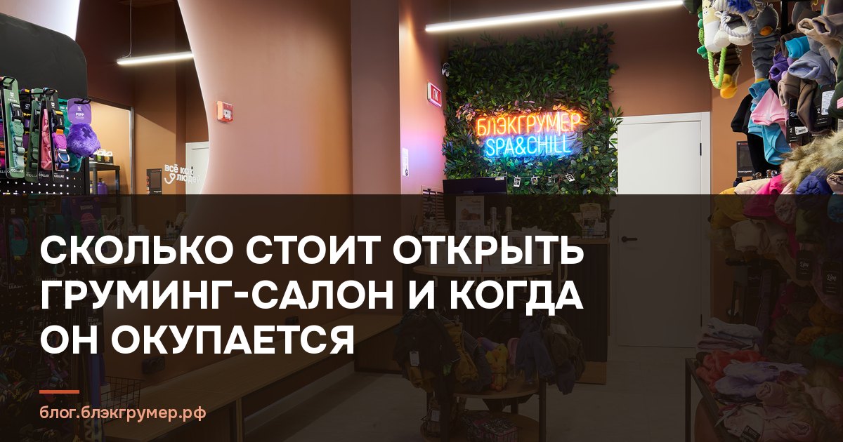Торговый зал груминг-салона «Блэкгрумер» с неоновой вывеской